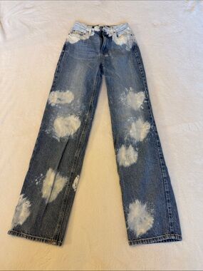 PacSun Bleached Dark Blue Boyfriend Jeans with White Splotches